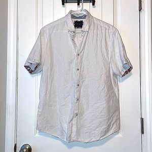 Denim & Flower White Polka Dotted Dress Buttoned Up Shirt Short Sleeves - L